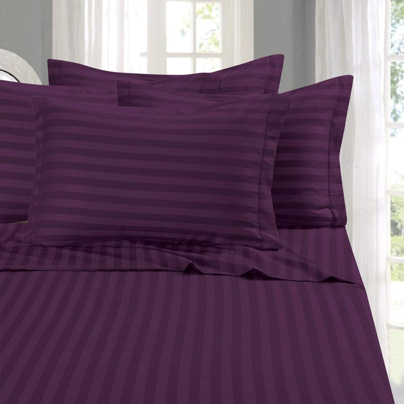 Microfiber Percale Striped Sheet Set, California King Sheet Set with 2 Pillowcases, Purple
