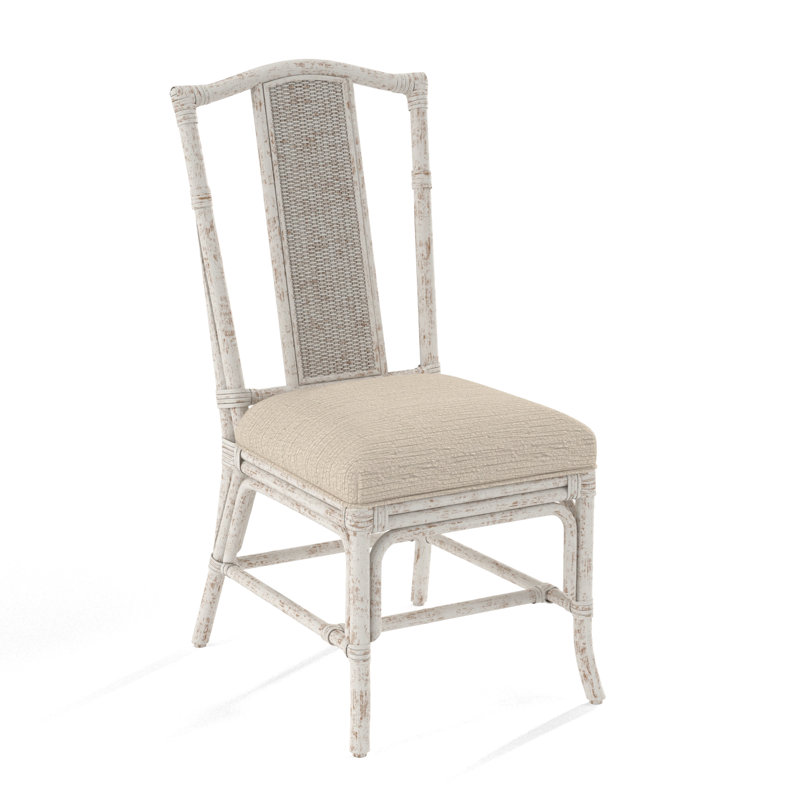 Drury Lane Slat Back Side Dining Chair, Beige Performance Fabric; 0851-73, Antique Frost White