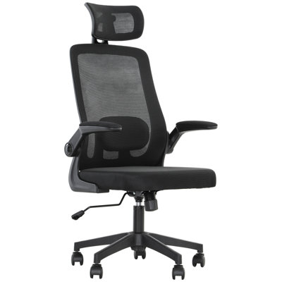 Ergonomic Office Chair, High Back Desk Chair with Flip-up Armrest, Rotatable Headrest, Tilt Function, Adjustable Lumbar Support, Swivel Wheels, Mesh C