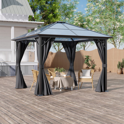 10 x 10FT Metal Frame Hardtop Patio Gazebo with Curtains