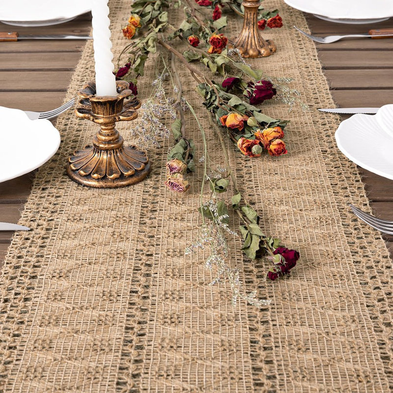 Chemin de table - naturel / beige - bohème, bambou jute toile de jute, rustique, macramé tissé, petit, Saint-Valentin / ferme, salle à manger / cuisine / table basse / commode / décoration intérieure
