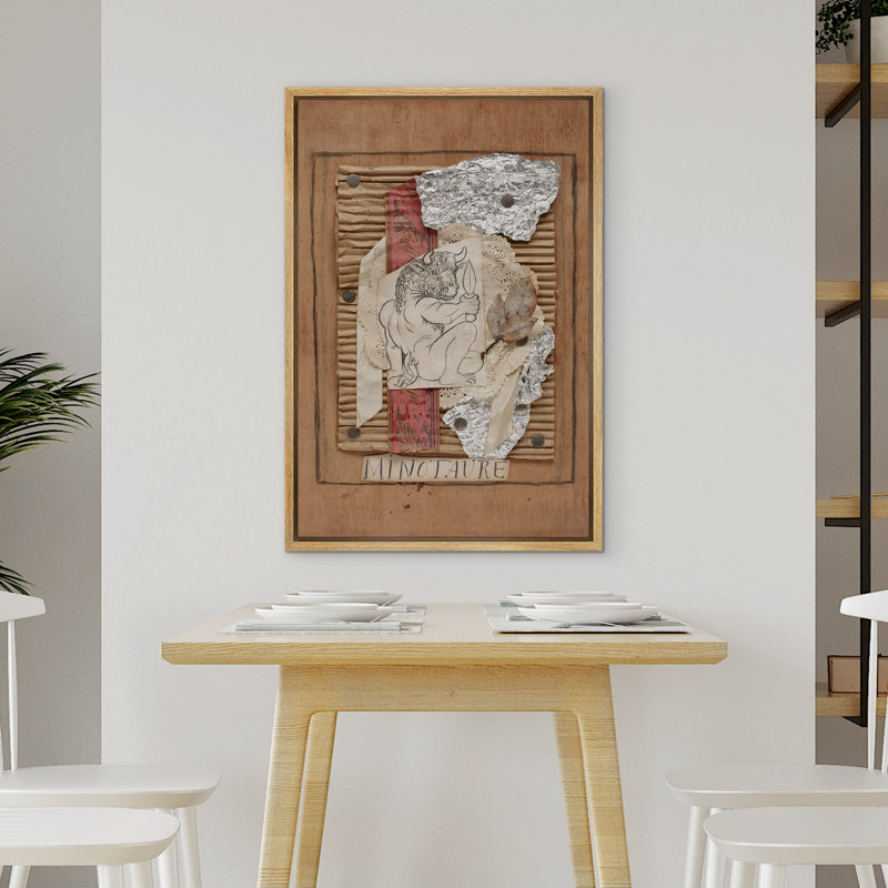 Minotaure Drawing Monochrome Sketch Illustrations Rustic Brown Shapes Collage French Country, Natural, 24" H x 16" W