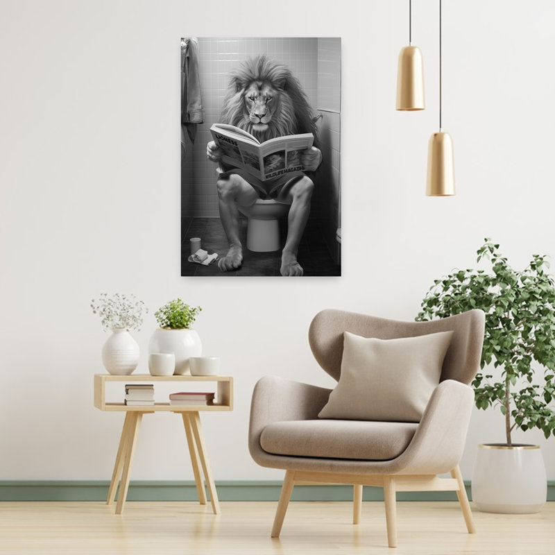 Lion's Bathroom Reading 1 Piece Wrapped Canvas Wall Art, 91.44 cm H x 60.96 cm W