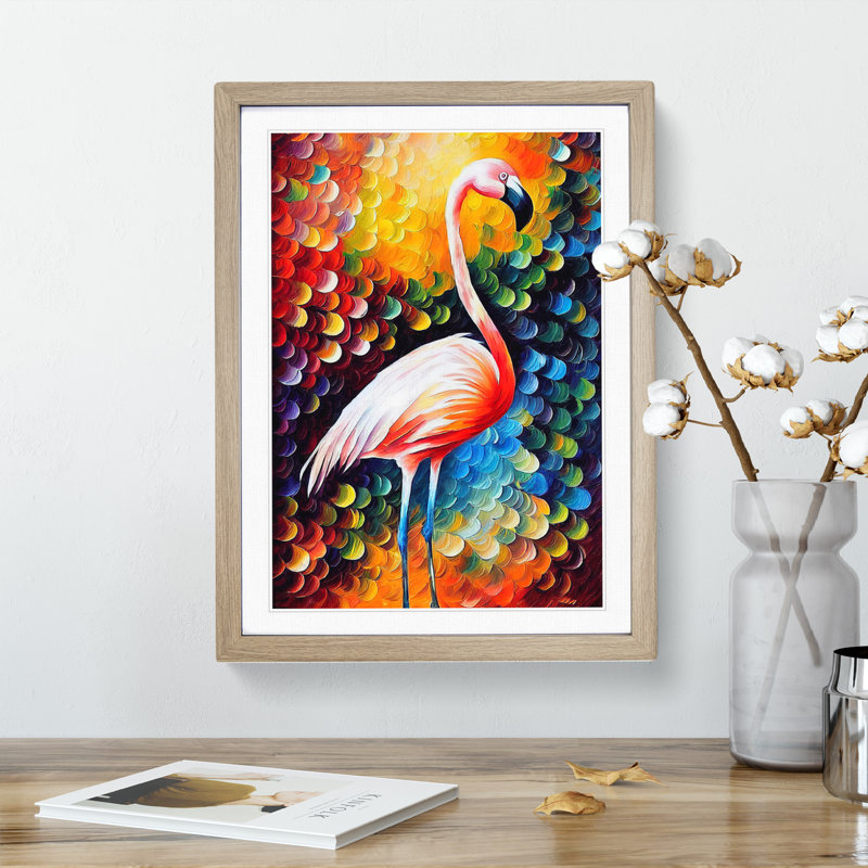 Flamingo Portrait No.5 - Single Picture Frame Painting, Oak, 64cm H x 46cm W x 2cm D