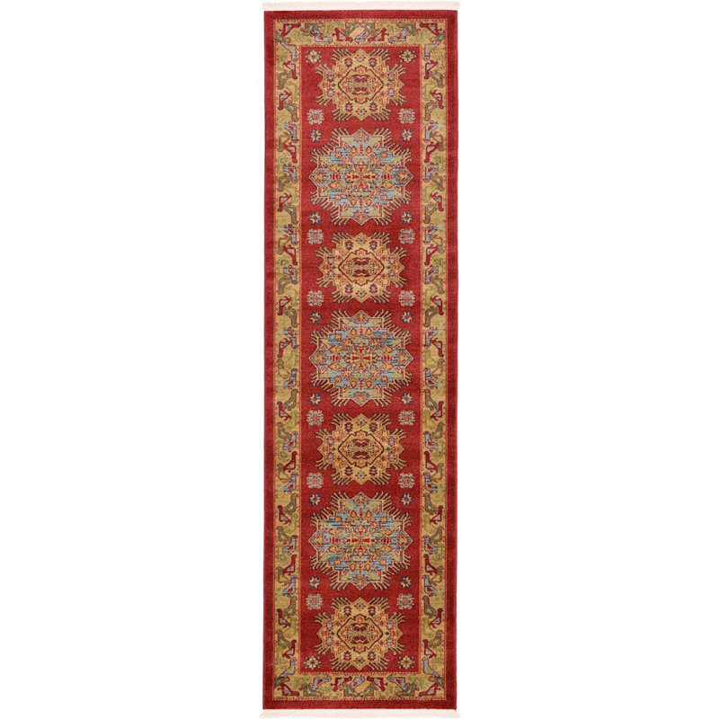 Tapis rouge de style oriental Eesi, Tapis de couloir 2 pi 7 po x 10 pi