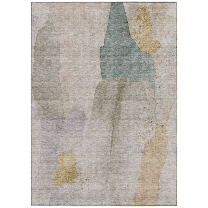 Tapis extérieur lavable abstrait beige et taupe 3 pi x 5 pi