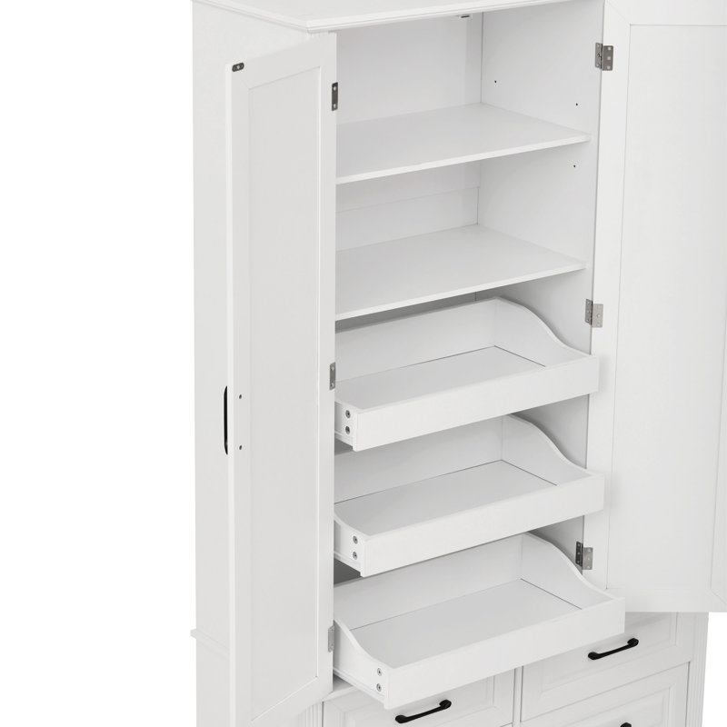 Armoire de cuisine haute avec 3 plateaux coulissants, Blanc