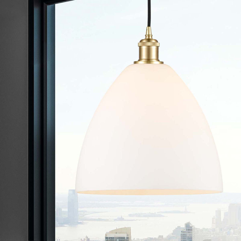 Haruka 1 - Light Single Pendant, 14.75" H x 12" W x 12" D, White, Satin Gold