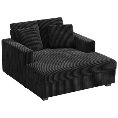 53” Corduroy Chaise Lounge Indoor, Modern Sleeper Couch Chair With 2 Pillows For Small Space Apartment Bedroom