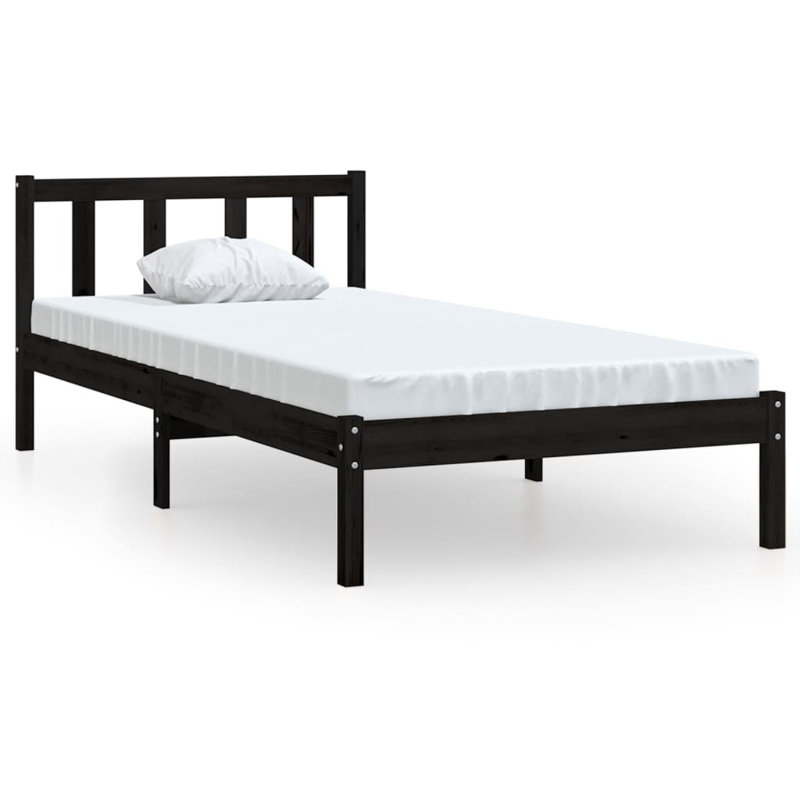 Deron Solid Wood Bed, Small Single (2'6), Black