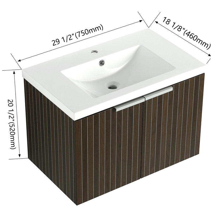 Armoire de salle de bain 30 po avec lavabo en résine, porte et design flottant