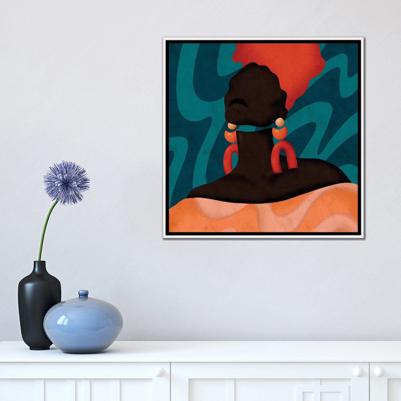«Sonya» par Reyna Noriega - impression, H 18 po x l 18 po x 1,5 po, Toile avec cadre argenté, Pas de tapis