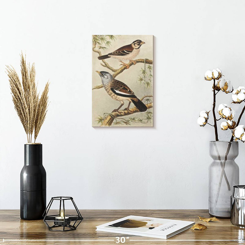 Brampt Twee Vogels Op Takken, H 12 po x l 8 po