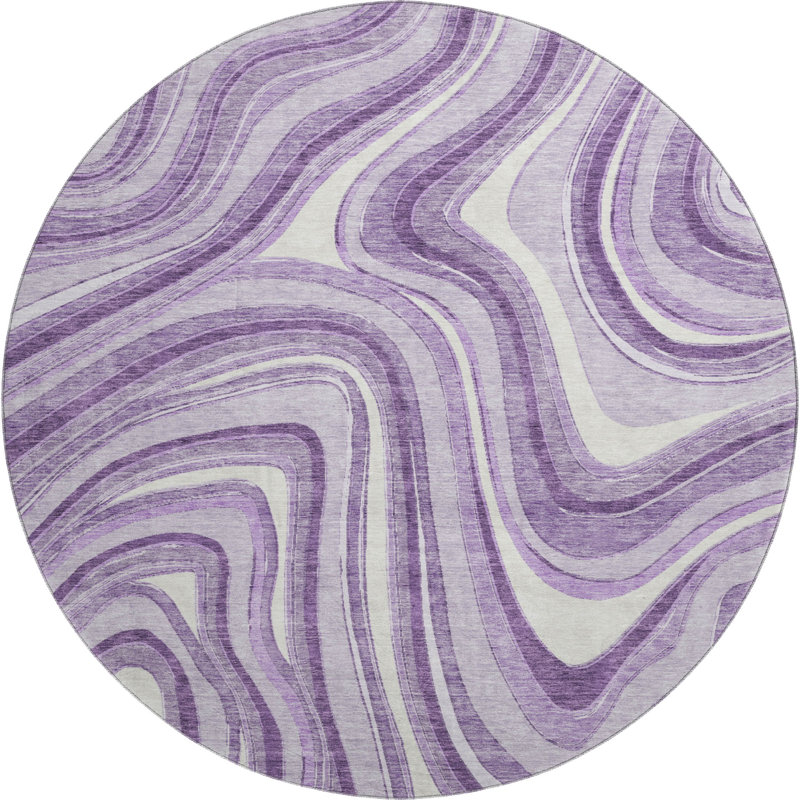 Premium Machine Washable Prisco Lavender Rug, Round 8'
