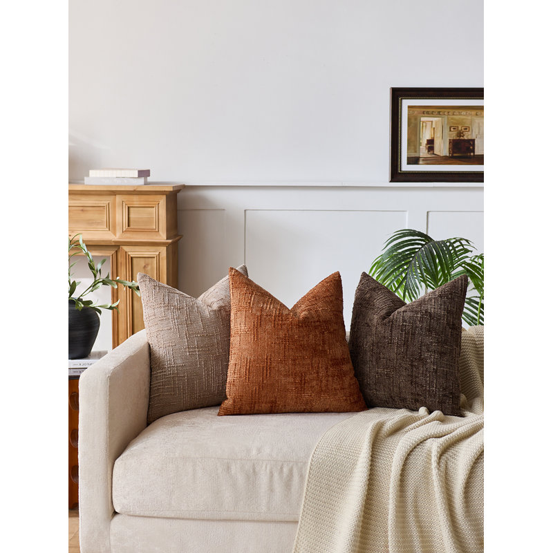Textured Chenille Throw Pillow Covers  , Orange, Square 18"