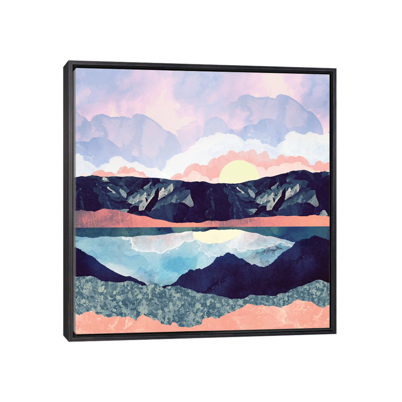 Lake Reflection - impression d'art graphique, H 26 po x l 26 po x P 1,5 po, Toile avec cadre noir patiné, Sans mat