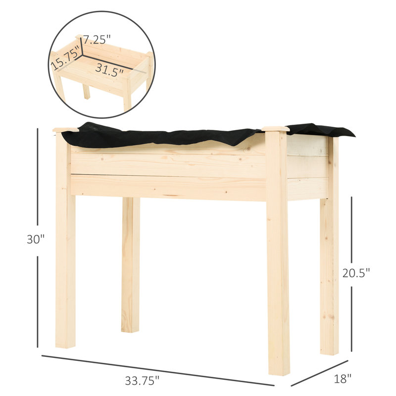 Jardinière en bois surélevée de 34 po x 18 po x 30 po avec pieds, auto-drainante pour légumes, herbes, fleurs, cour, patio, balcon, jardinière naturelle