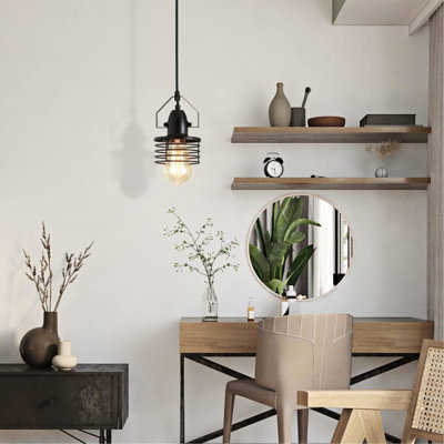 Industrial Black Metal Cage Pendant Light | Kitchen Island & Farmhouse Fixture