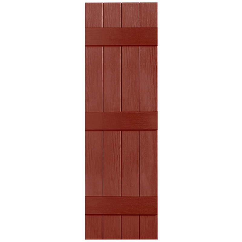 Paire de volets en vinyle fermés à trois lattes et quatre planches, 33 po, rouge