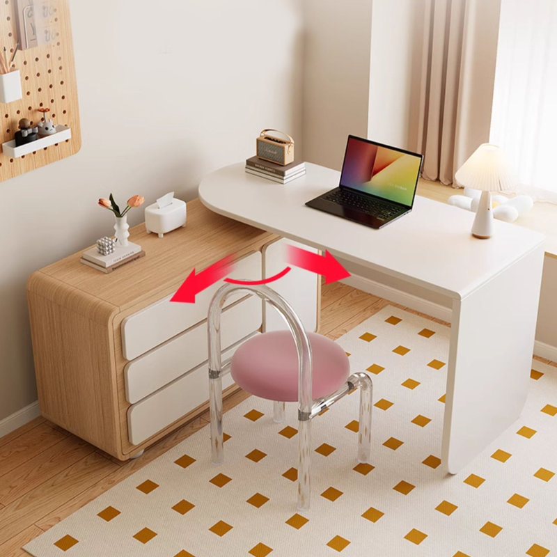 Bureau en L en bois massif de style français avec commode, 29.53" H x 55.12" W x 47.24" D