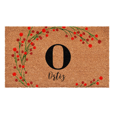 Personalized Christmas Berries Doormat, Letter O