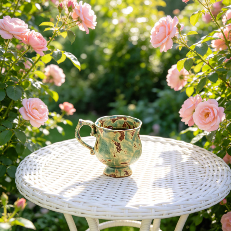 Tasse en céramique 10 pieds, tasse à thé rustique faite à la main avec poignée, lavable au lave-vaisselle et au micro-ondes (brun turquoise)