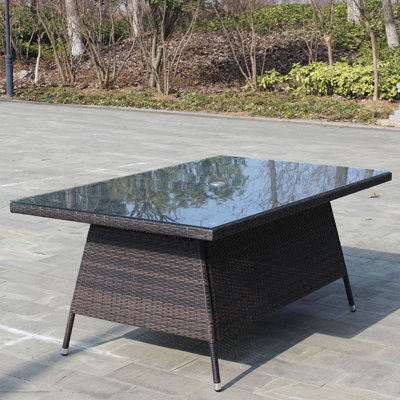 Myrtlene Patio Table, PE Rattan Dining Table, Outdoor Patio Table, Tempered Glass, Brown by Latitude Run