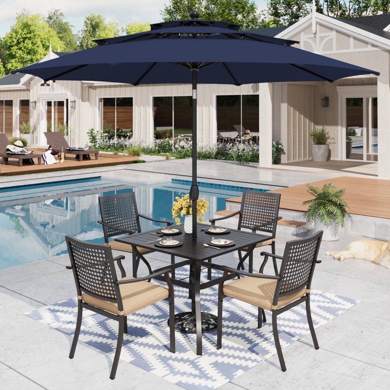 Leonard 4-Person Patio Dining Set with Cushions, Navy