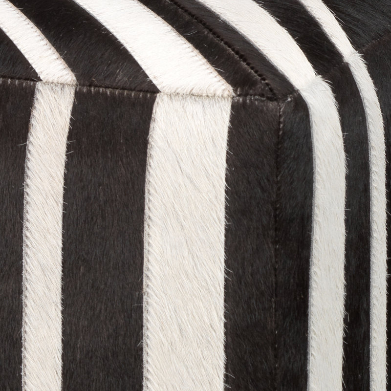 Espresso and White Hair-on-Hide Square Ottoman
