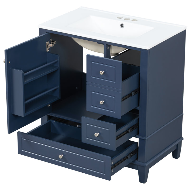 Meuble-lavabo 30 po avec lavabo en céramique, Bleu