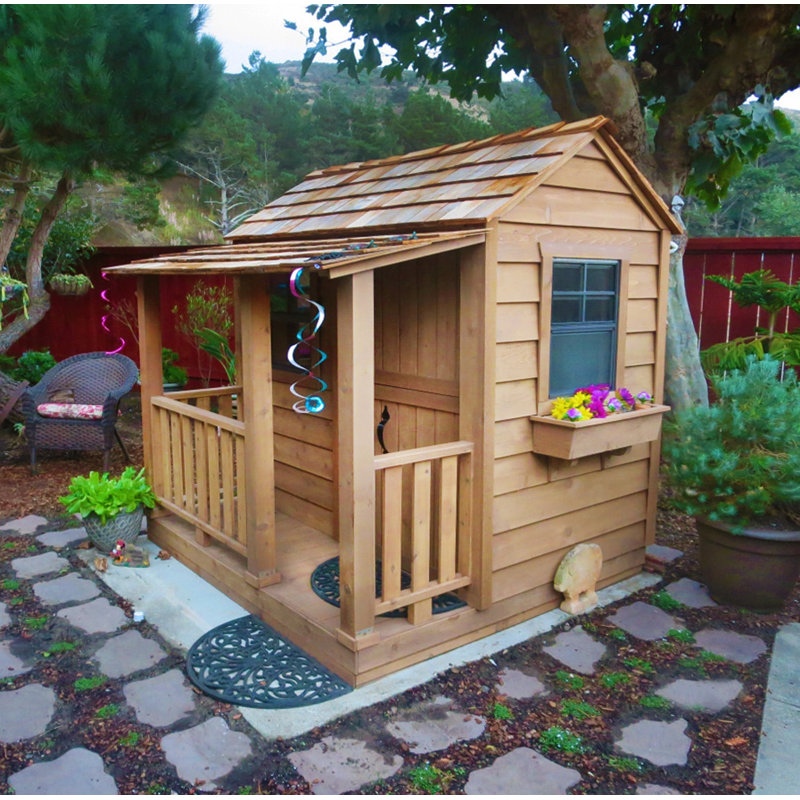 6' x 6' Cedar Outdoor Playhouse with Slide and Sandbox
