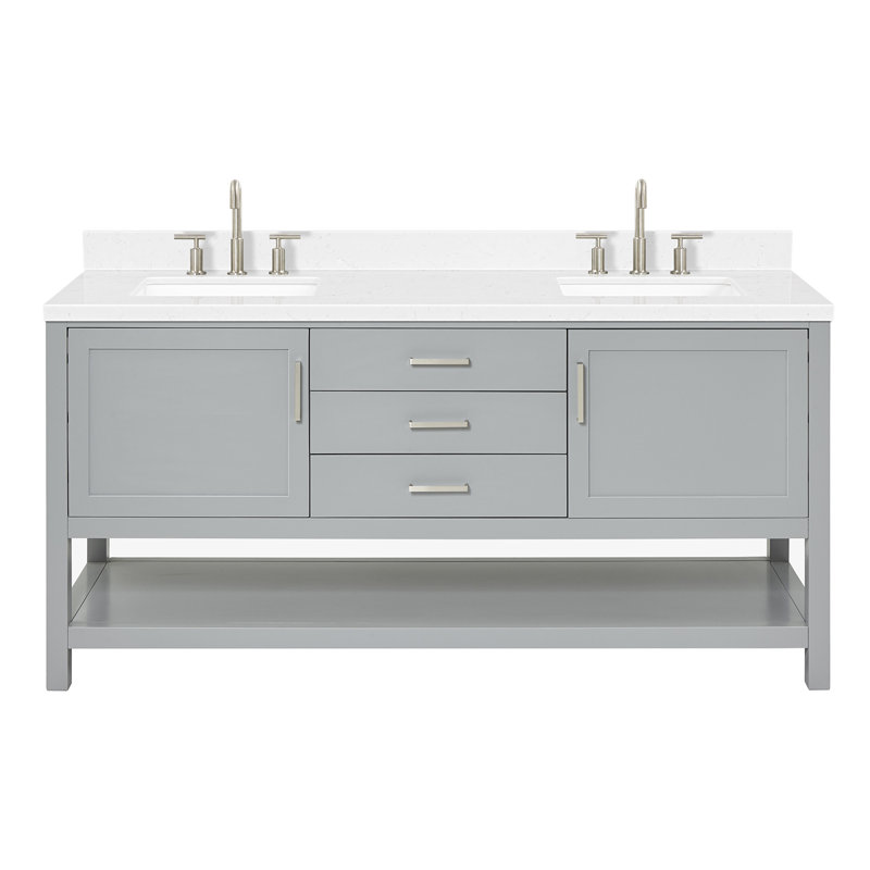 Bayhill 73'' W Double Vanity, Rectangle, Carrara White Quartz, Gray