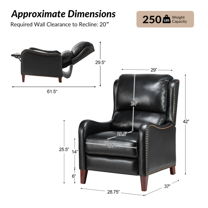 Fauteuil inclinable en cuir véritable de 28,75 po de large Neliyah, Black