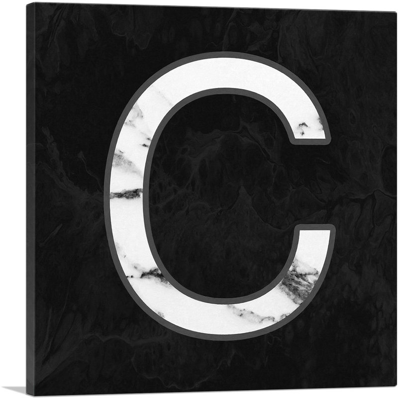 Classy Black White Marble Alphabet, lettre C - reproduction d'art textuel sur toile tendue, H 12 po x l 12 po x P 0,75 po