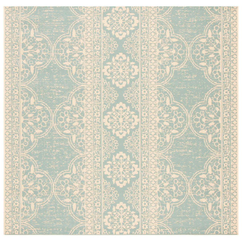 Danya Cream/Aqua Indoor/Outdoor Area Rug, Square 8'