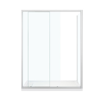 Ensemble de douche de coin droit en nickel satiné avec porte coulissante et casserole transparentes L 60 po x l 32 po x H 72,83 po Breeze