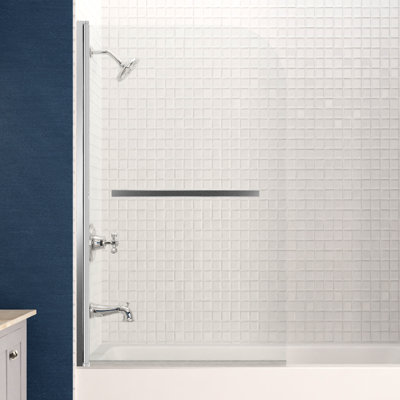 Myth 28 in. W x 56 in. H Hinged Frameless Tub Door with Tsunami Guard Technology