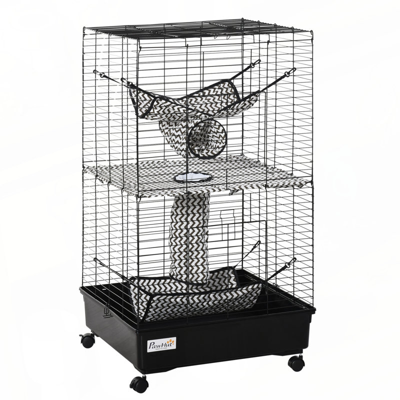 Cage à furet 42 "avec freins à roues, hamacs, noir