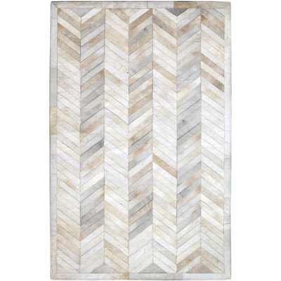 Area Cowhide Chevron Area Rug in Cream/Gray