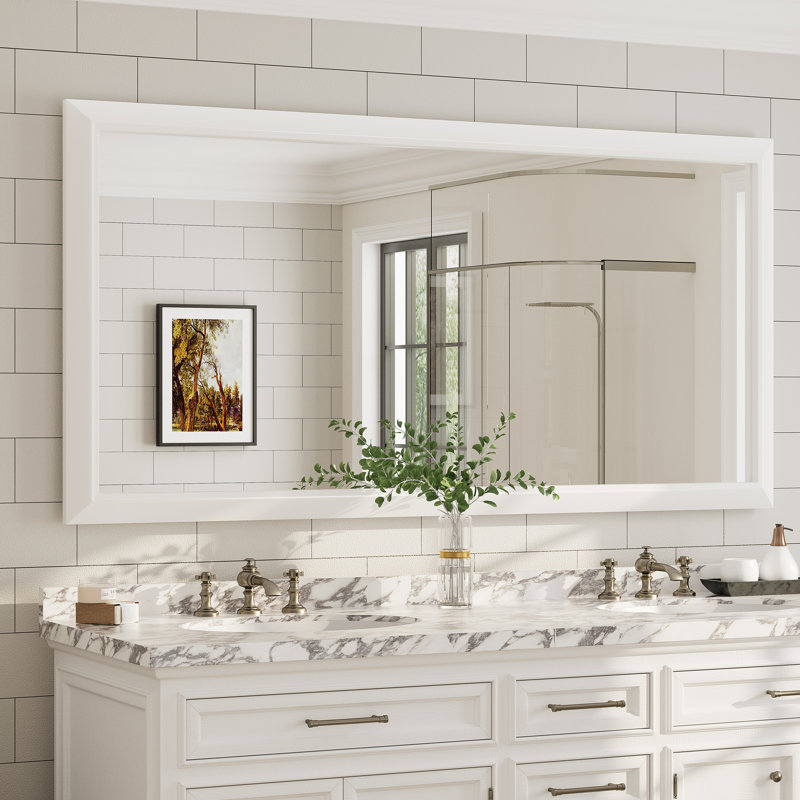 Amara Tempered Glass Mounted Wall Mirror, Matte White, 72" x 36"