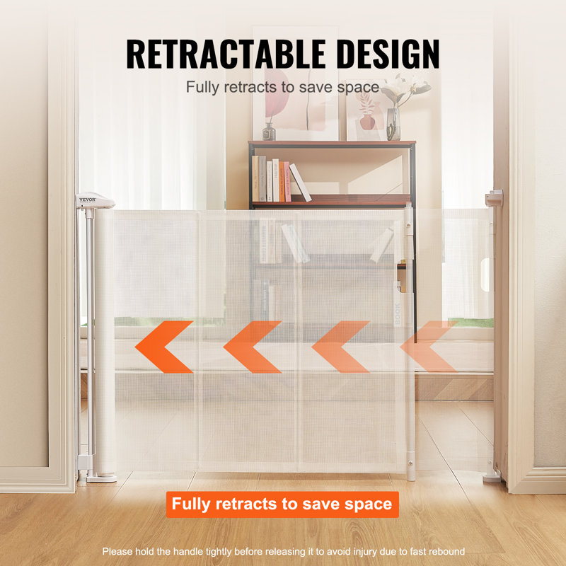 White Retractable Stairway Pet Gate with Plastic Mesh
