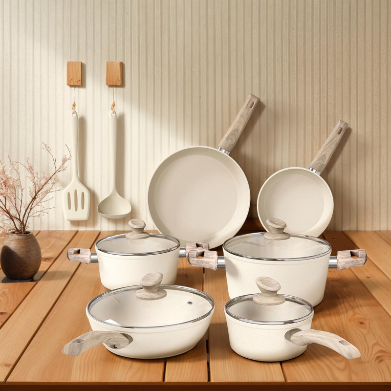 Non-Stick Aluminum Cookware Set, Cream