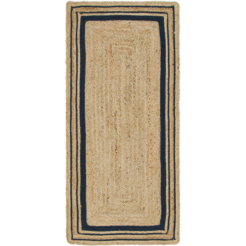 Lenard Indoor Rug, Runner 2'6" x 6'1", Natural/Navy Blue