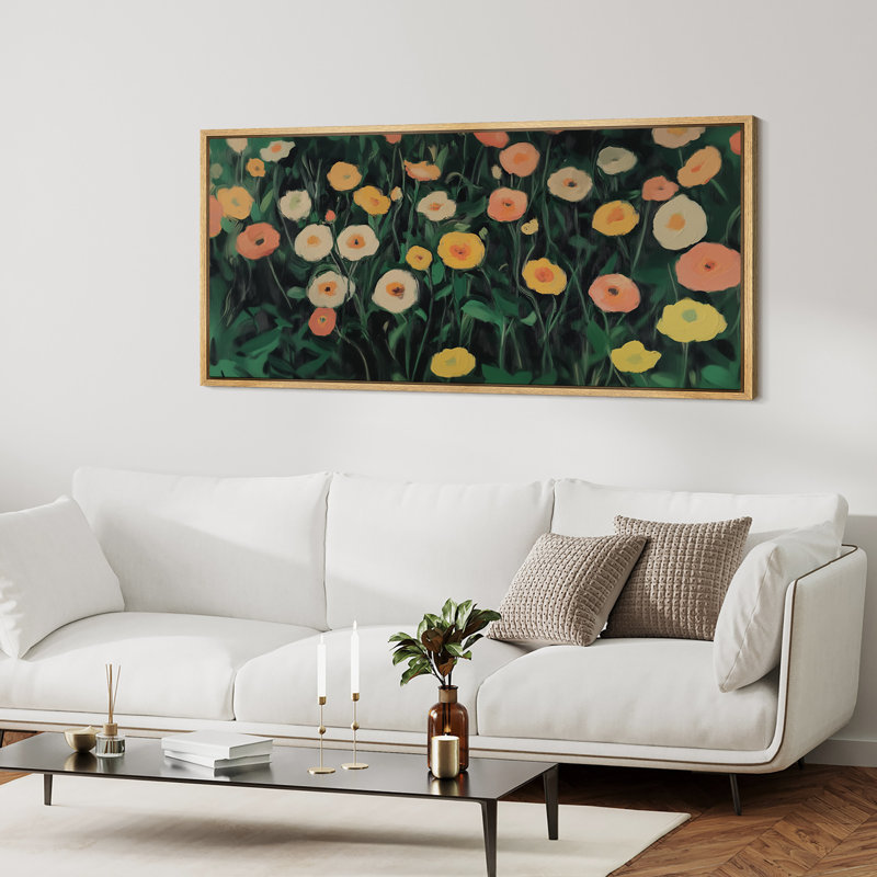 Impression sur toile encadrée surdimensionnée de fleurs vert foncé, H 30 po x l 60 po, Naturel
