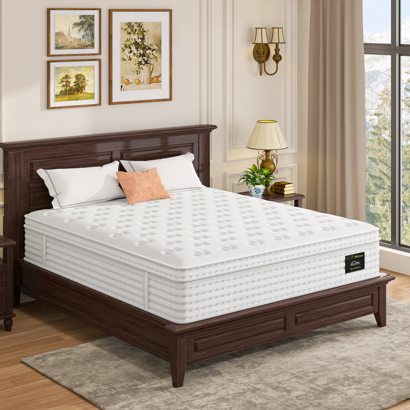 Très grand matelas 14 po, fibre de verre, mousse à mémoire de forme et ressorts ensachés pour alignement de la colonne vertébrale, soulagement de livraison dans une boîte roulée, s'adapter aux styles de sommeil