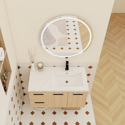 36" Wall-Mounted Floating Bathroom Vanity with Sink