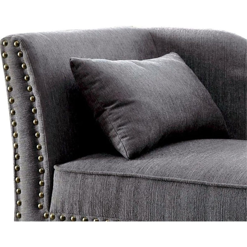 Coussin de salon moderne à garniture cloutée en lin gris, Gris