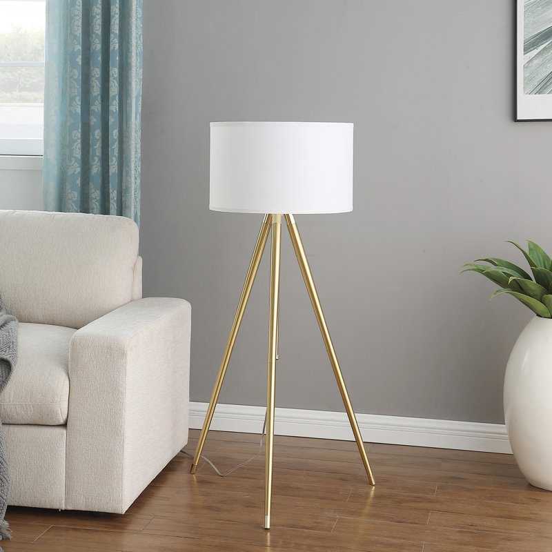 Lampe trépied Zeyora Mid-Century à hauteur réglable avec finition laiton poli et or
