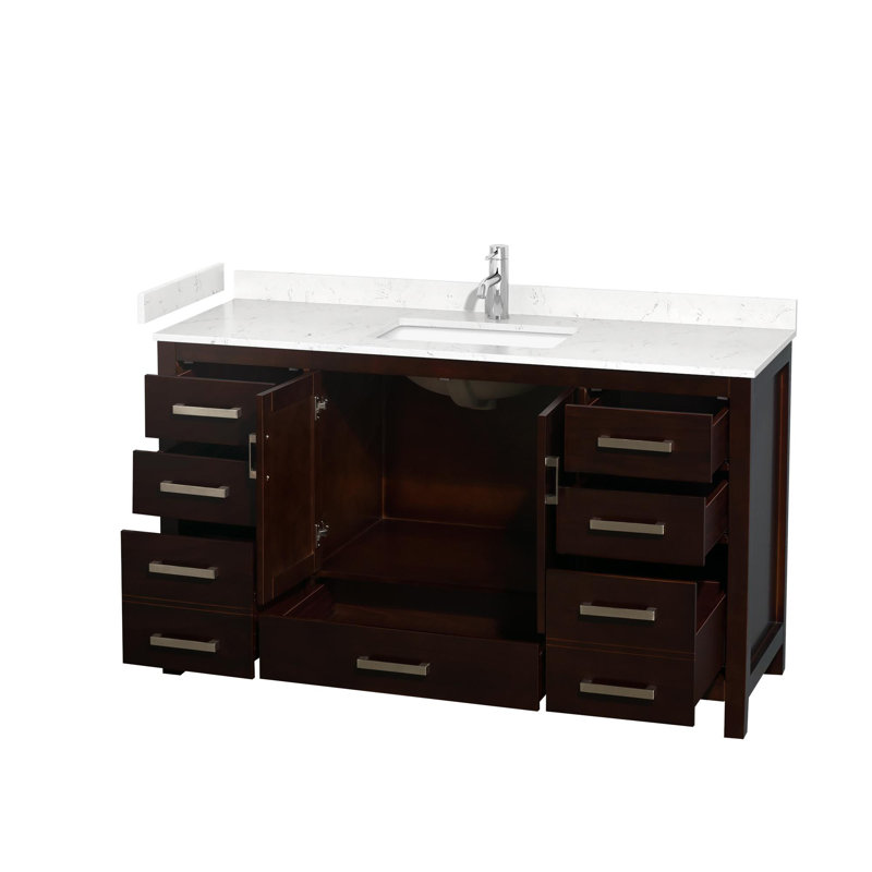 Sheffield 60" Freestanding Single Bathroom Vanity with Cultured Marble Top, Carrara Cultured Marble, Espresso