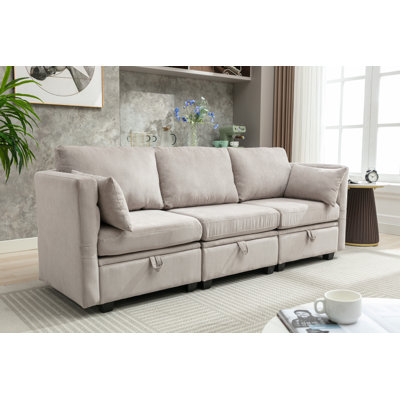 Calkins 3-seats Modular Sofa With Storage, Adjustable Arms